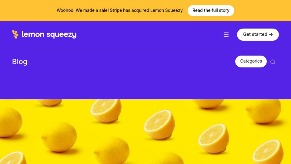 Screenshot of lemonsqueezy.com: Stripe acquires Lemon Squeezy