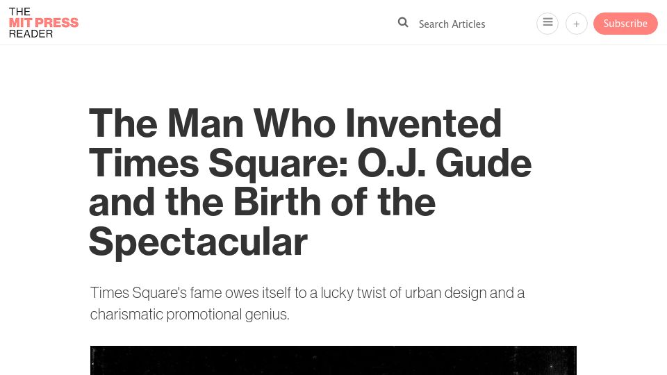 Screenshot of thereader.mitpress.mit.edu: The Man Who Invented Times Square
