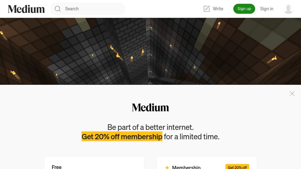 Screenshot of medium.com: The secret of Minecraft (2014)