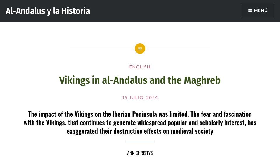 Screenshot of alandalusylahistoria.com: Vikings in al-Andalus and the Maghreb