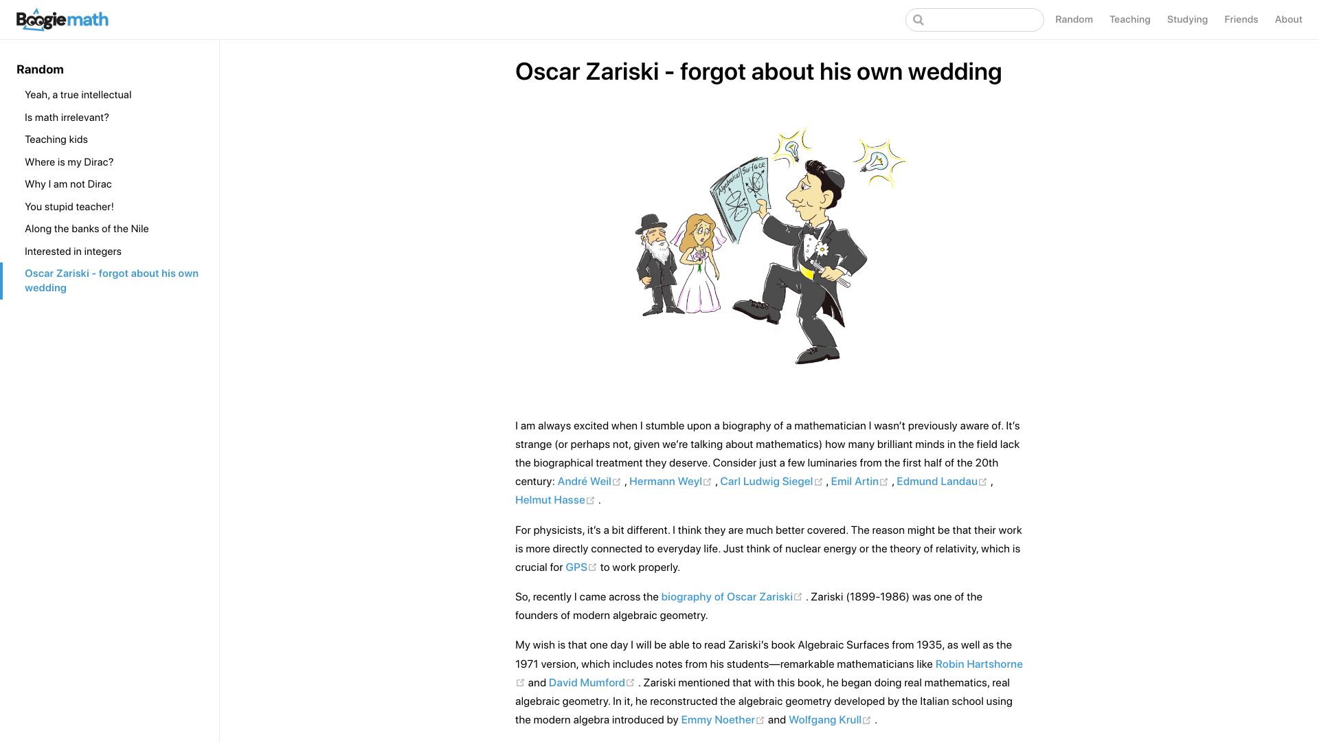 Screenshot of boogiemath.org: Oscar Zariski was one of the founders of modern algebraic geometry