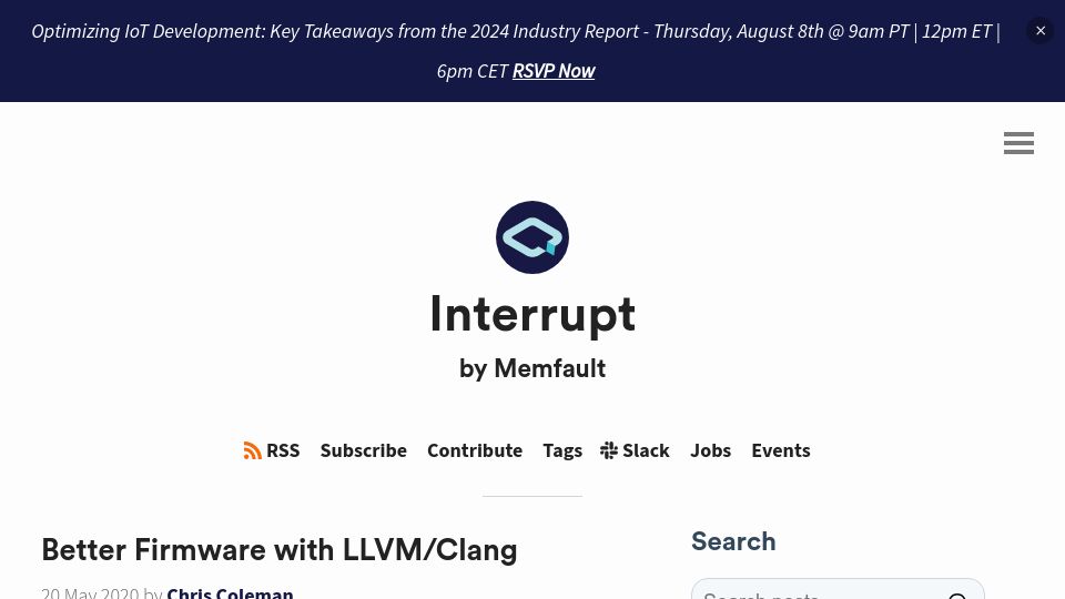 Screenshot of interrupt.memfault.com: Better Firmware with LLVM/Clang (2020)