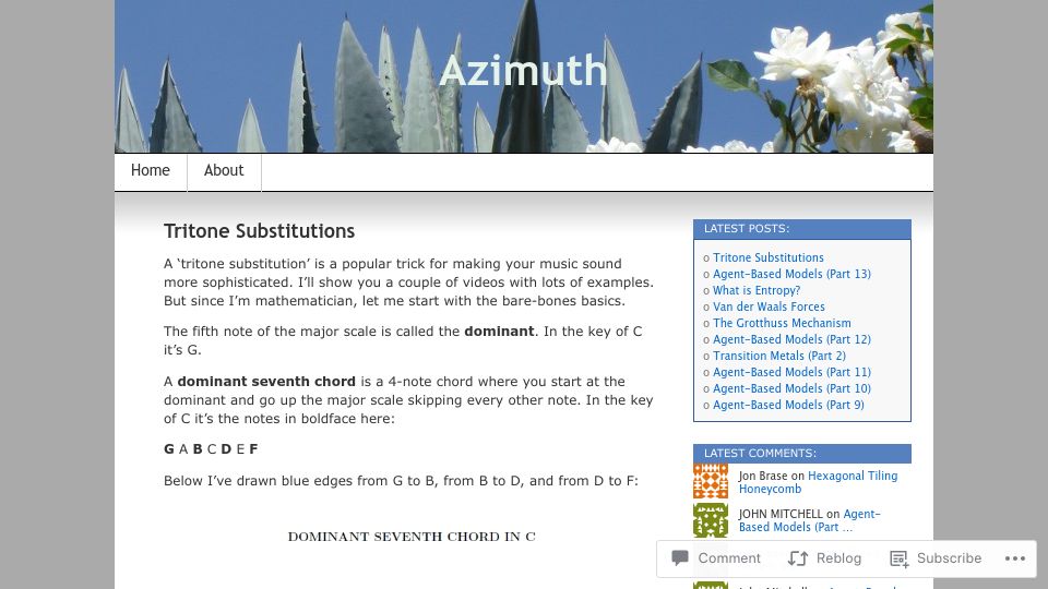 Screenshot of johncarlosbaez.wordpress.com: Tritone Substitutions