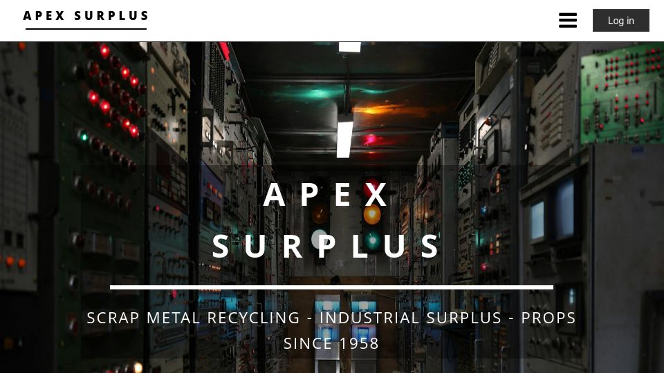 Screenshot of apexsurplus.com: Apex Surplus – A movie industry props and parts source