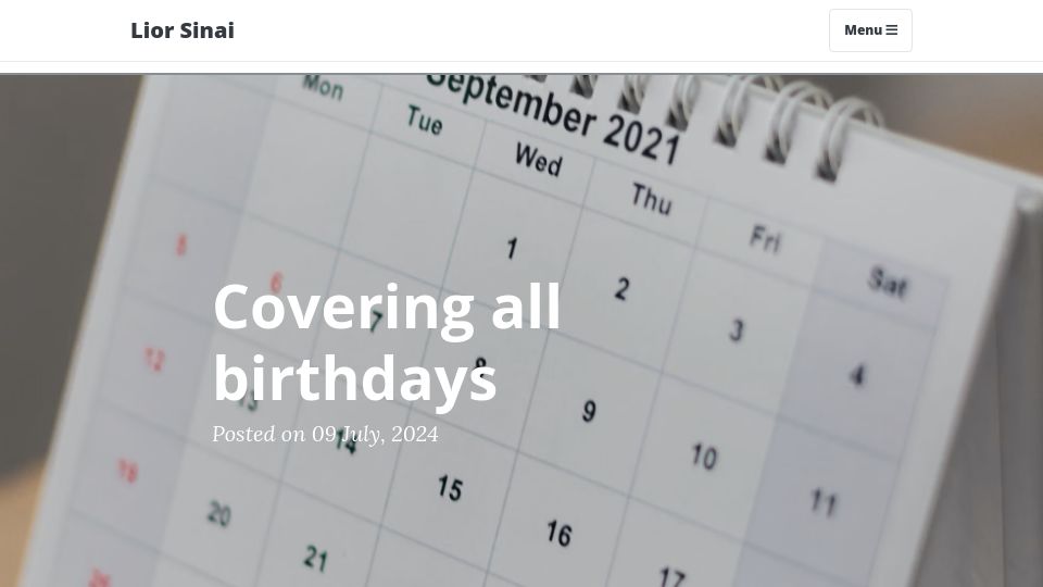Screenshot of liorsinai.github.io: Covering All Birthdays