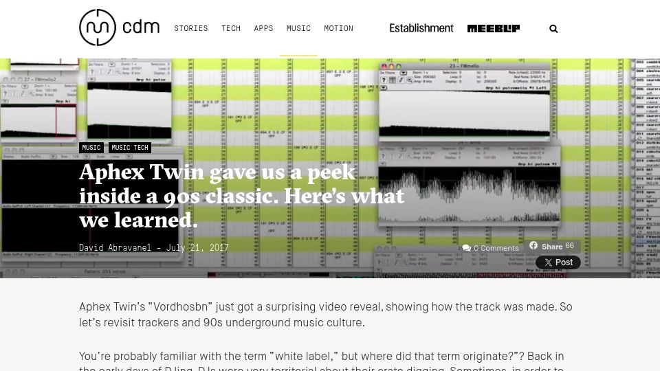Screenshot of cdm.link: Aphex Twin gave us a peek inside a 90s classic (2017)