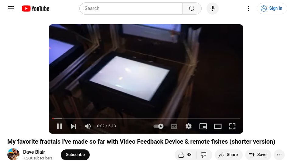 Screenshot of youtube.com: Fish in remote tank made into fractals with Video Feedback Device [video]