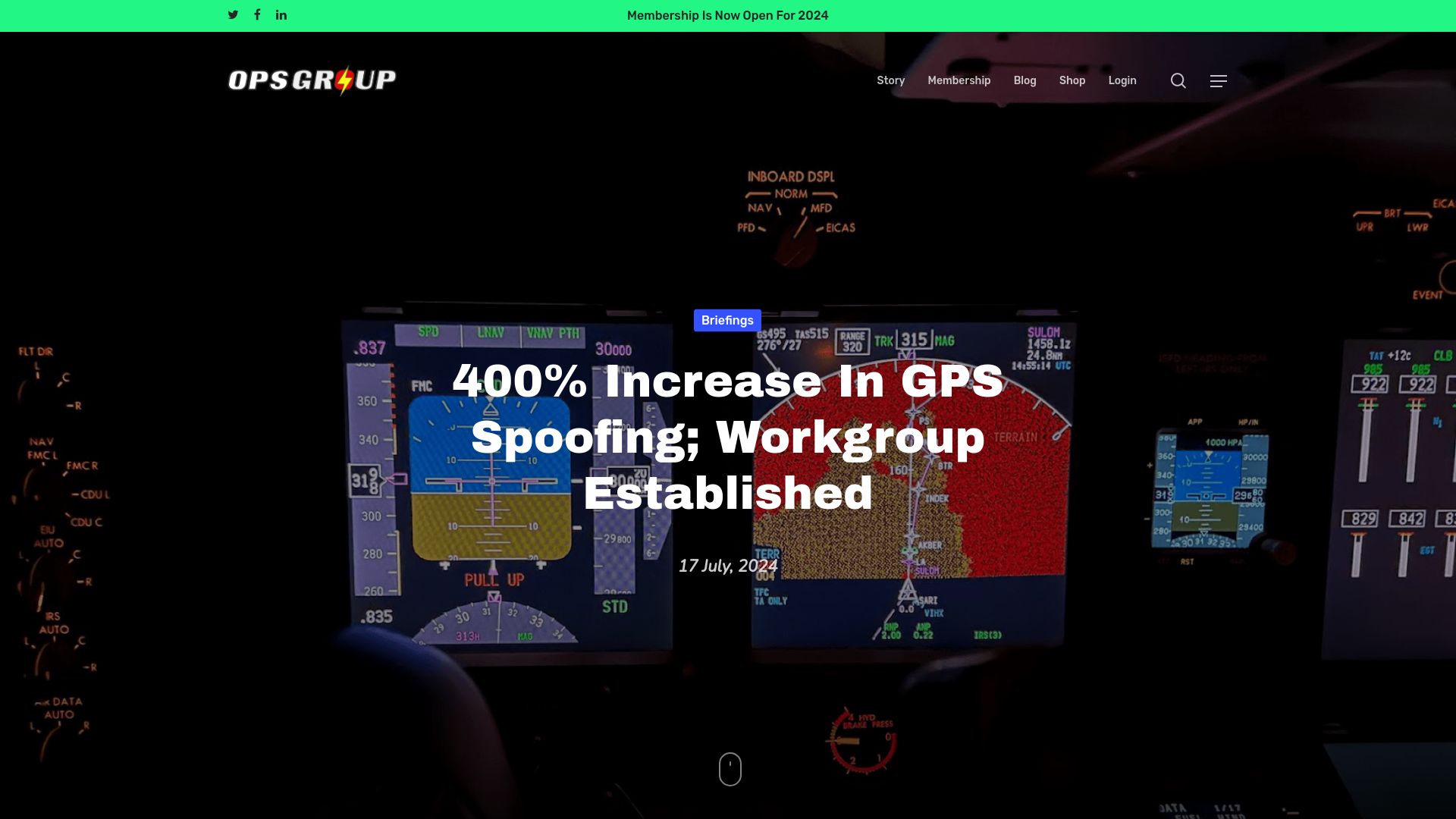 Screenshot of ops.group: 400% increase in GPS spoofing – workgroup established