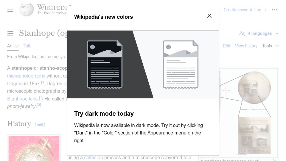 Screenshot of en.wikipedia.org: Stanhope (optical bijou)