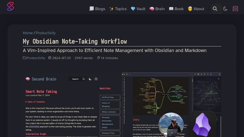 Screenshot of ssp.sh: My Obsidian Note-Taking Workflow