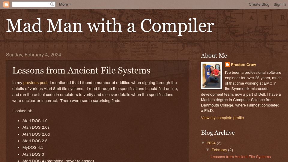 Screenshot of madcompiler.blogspot.com: Lessons from Ancient File Systems