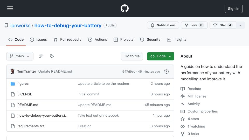 Screenshot of github.com: How to debug your battery design