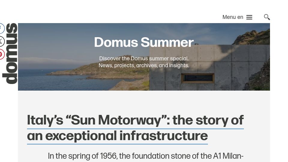 Screenshot of domusweb.it: Italy's Sun Motorway (2021)