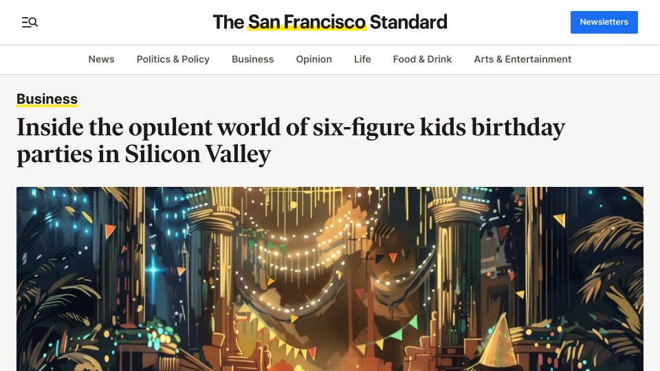 Screenshot of sfstandard.com: The opulent world of six-figure kids birthday parties in Silicon Valley