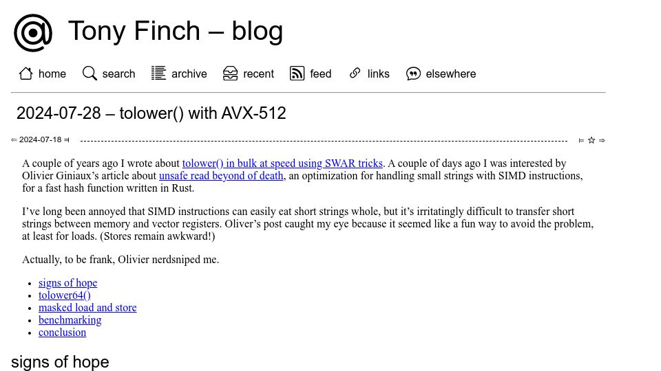 Screenshot of dotat.at: tolower() with AVX-512