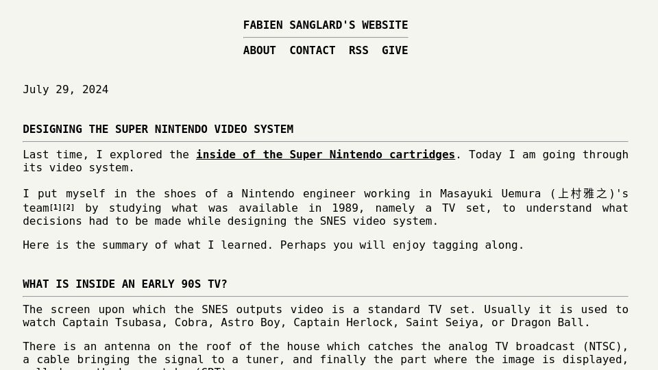 Screenshot of fabiensanglard.net: Understanding the design of the the Super Nintendo video system