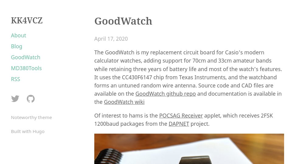 Screenshot of kk4vcz.com: Goodwatch – A Ham Radio Wristwatch (2020)