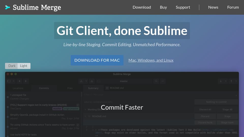 Screenshot of sublimemerge.com: Sublime Merge