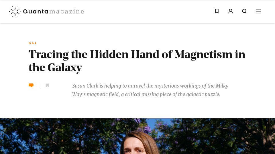 Screenshot of quantamagazine.org: Tracing the hidden hand of magnetism in the galaxy