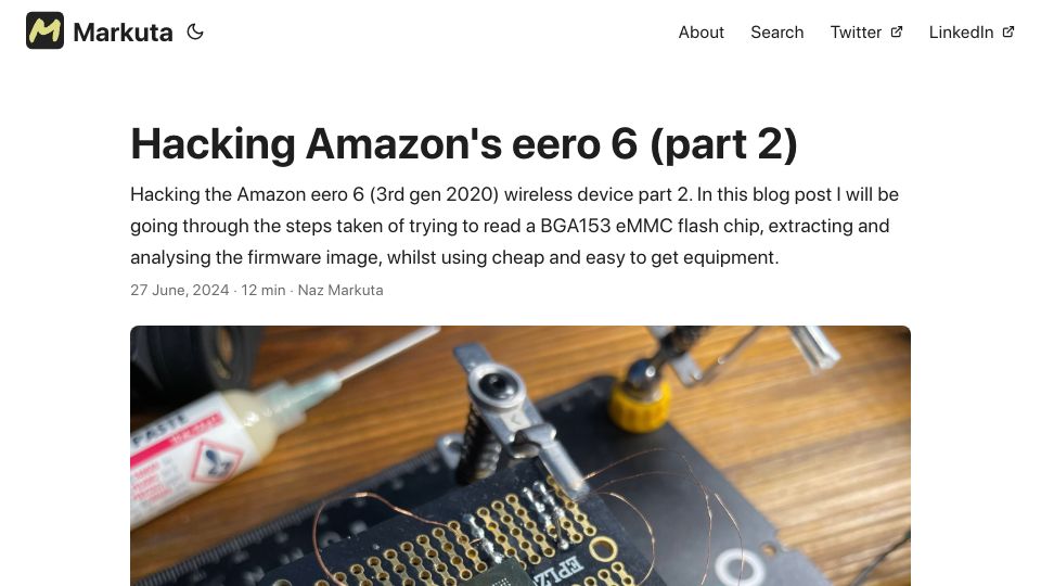 Screenshot of markuta.com: Hacking Amazon's Eero 6 (part 2)