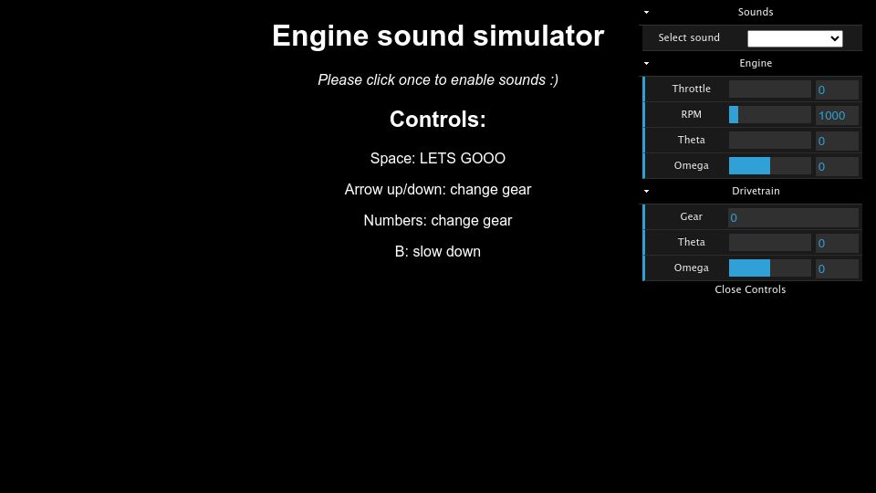 Screenshot of markeasting.github.io: Engine Sound Simulator