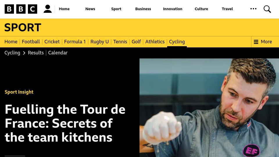 Screenshot of bbc.co.uk: Tour de France: How professional cycling teams eat and cook on the road