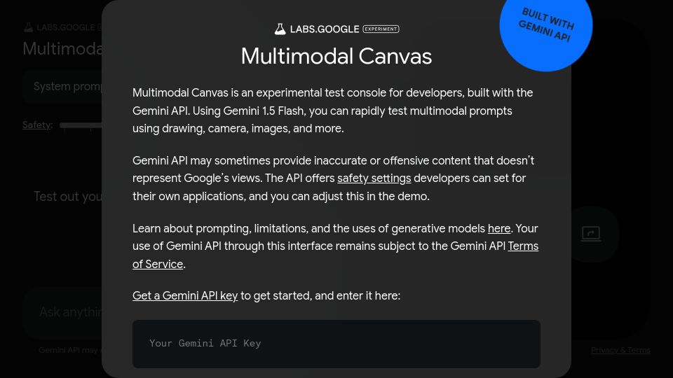 Screenshot of labs.google: Multimodal Canvas: An experiment of Pictionary powered by Gemini 1.5 Flash