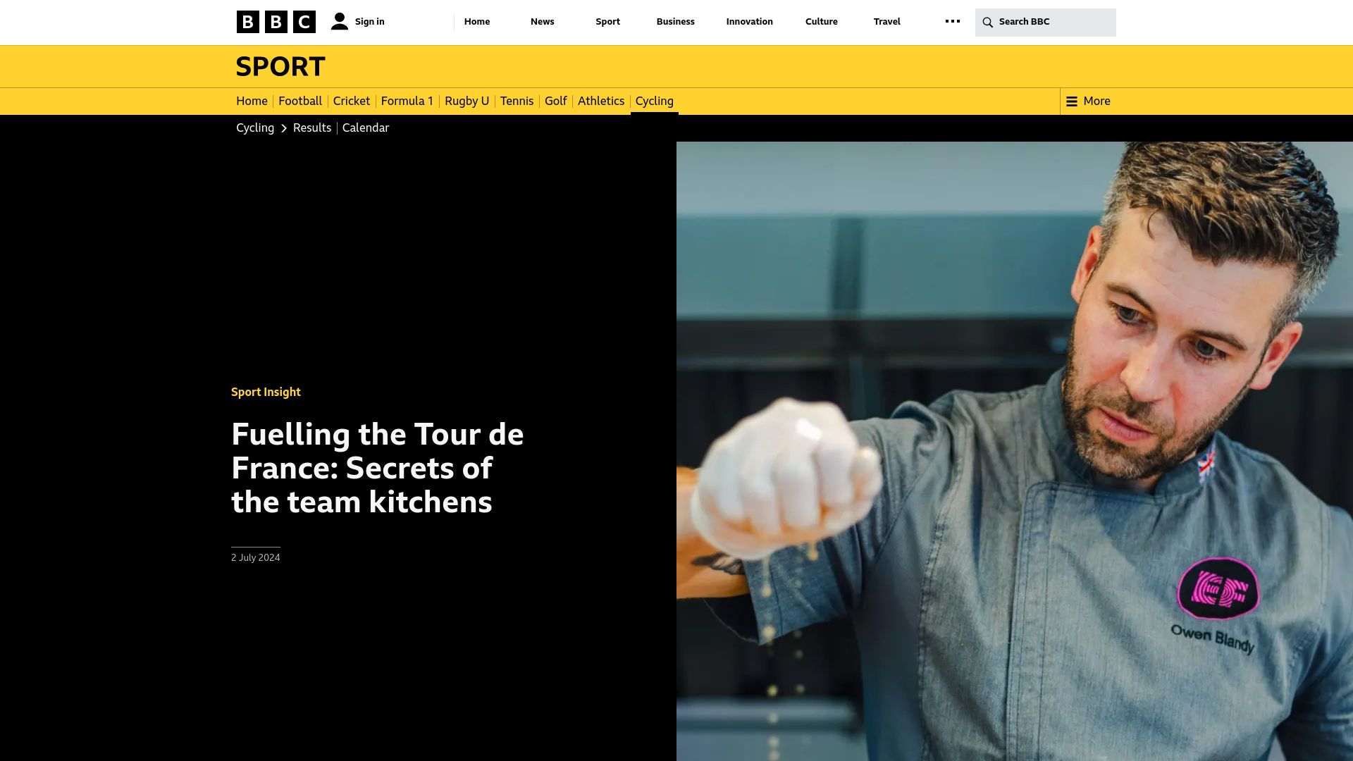 Screenshot of bbc.co.uk: Tour de France: How professional cycling teams eat and cook on the road