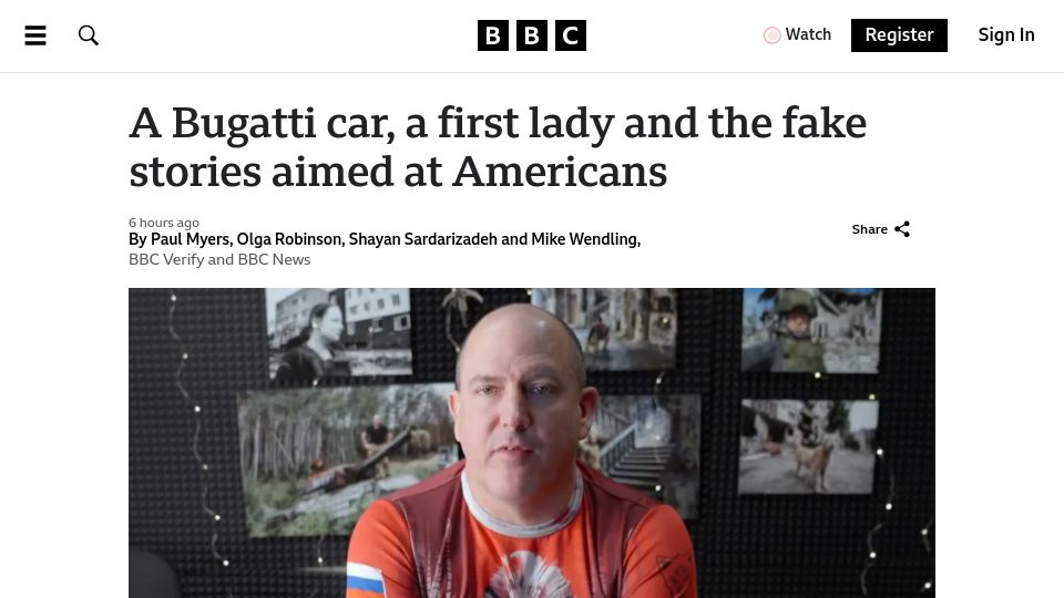 Screenshot of bbc.co.uk: A Bugatti car, a first lady and the fake stories aimed at Americans