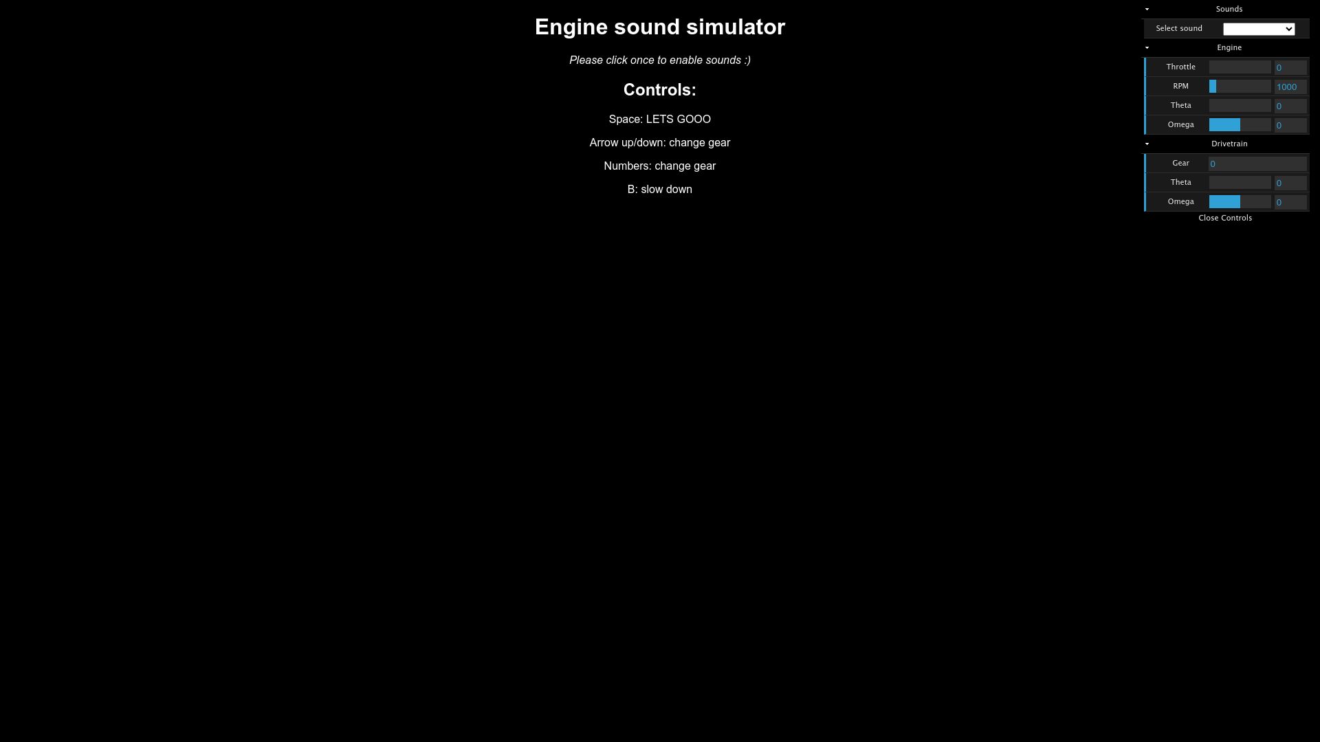 Screenshot of markeasting.github.io: Engine Sound Simulator