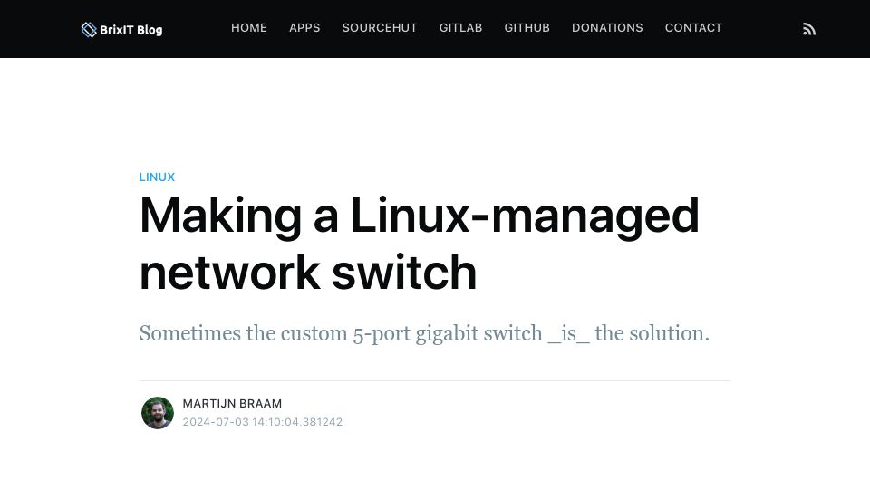 Screenshot of blog.brixit.nl: Making a Linux-managed network switch