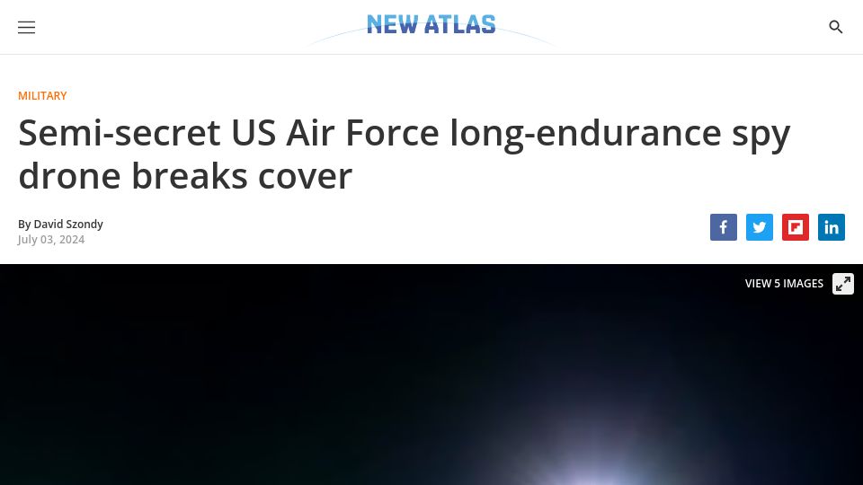 Screenshot of newatlas.com: Semi-secret US Air Force long-endurance spy drone breaks cover