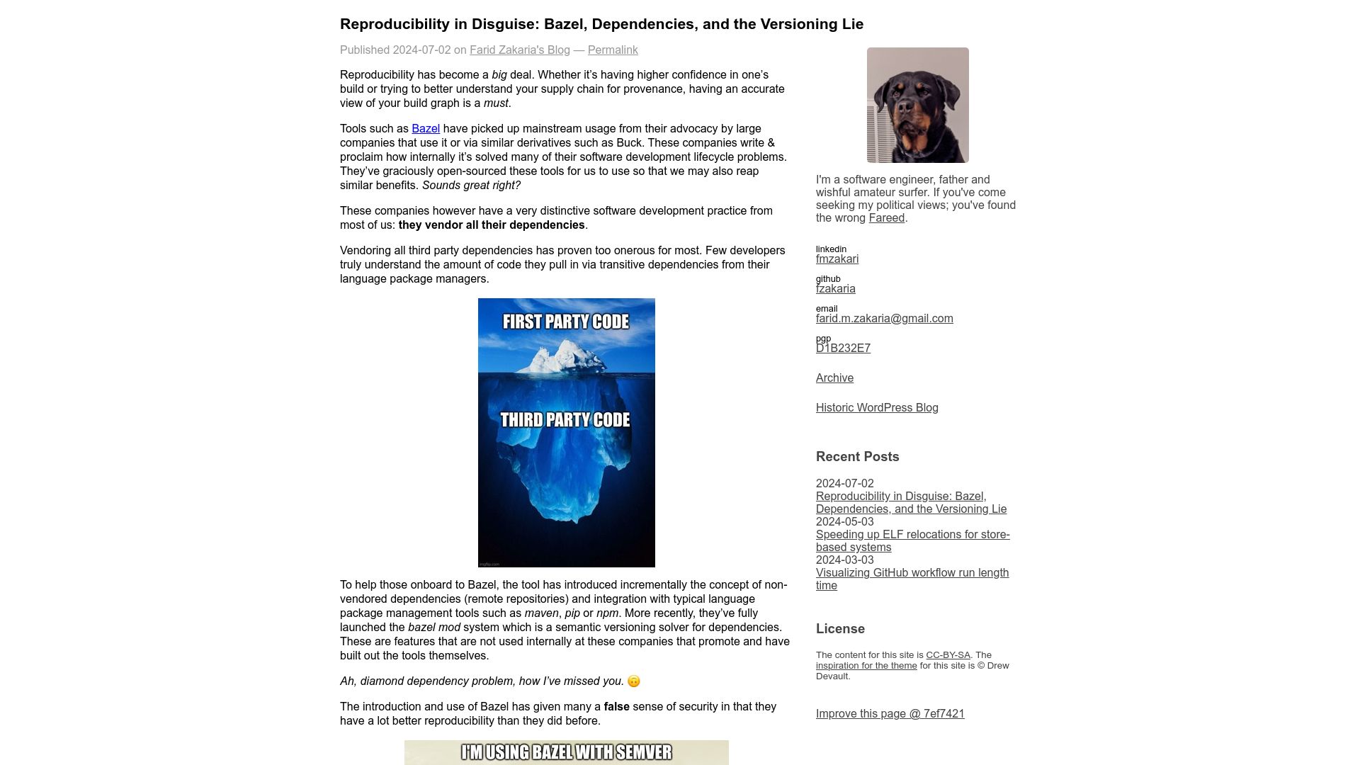 Screenshot of fzakaria.com: Reproducibility in Disguise