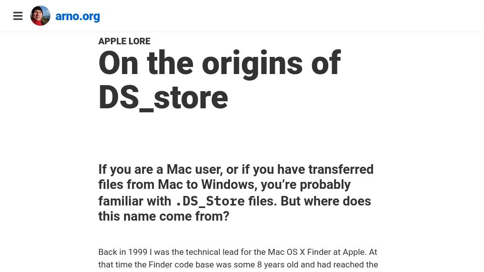 Screenshot of arno.org: The Origins of DS_store (2006)