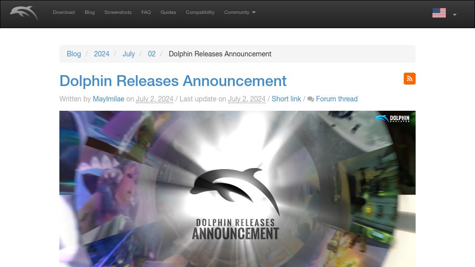 Screenshot of dolphin-emu.org: Dolphin Emulator changes to a rolling release model