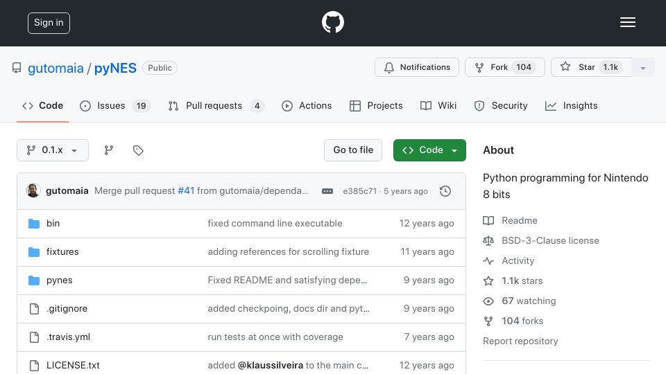 Screenshot of github.com: Python programming for Nintendo 8 bits (2018)
