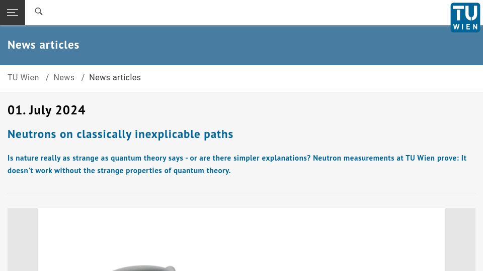 Screenshot of tuwien.at: Neutrons on Classically Inexplicable Paths