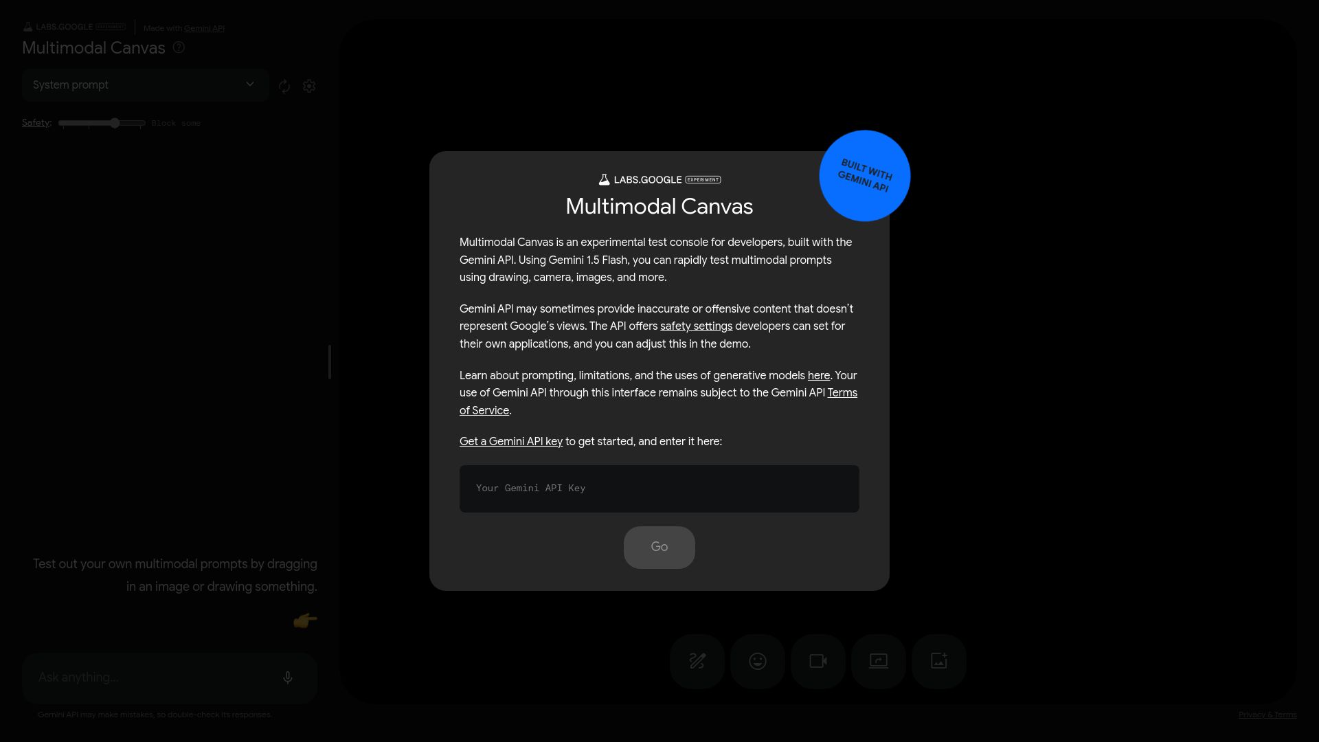 Screenshot of labs.google: Multimodal Canvas: An experiment of Pictionary powered by Gemini 1.5 Flash