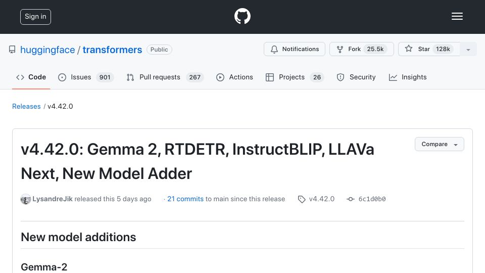 Screenshot of github.com: HuggingFace releases support for tool-use and RAG models