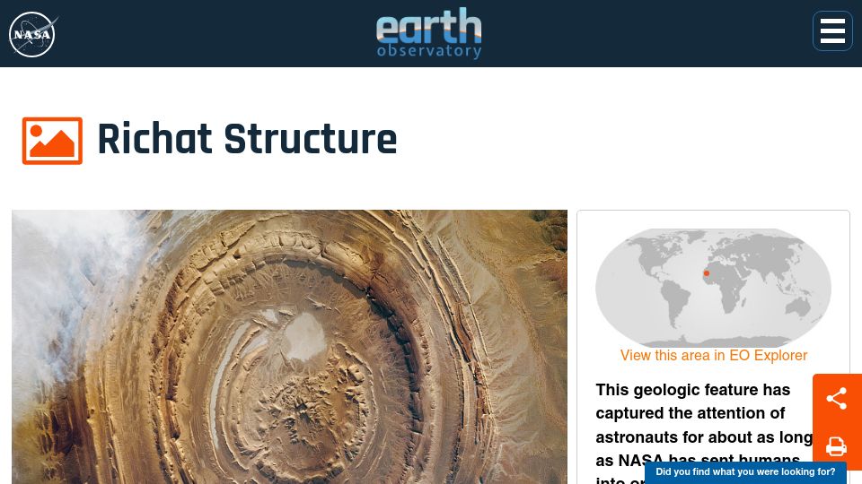 Screenshot of earthobservatory.nasa.gov: Richat Structure (2011)