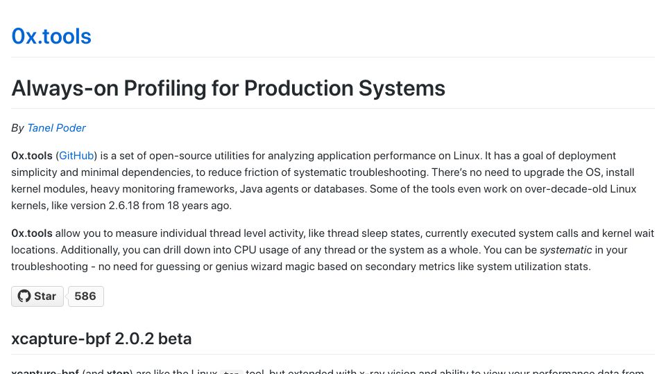 Screenshot of 0x.tools: Show HN: Xcapture-BPF – like Linux top, but with Xray vision