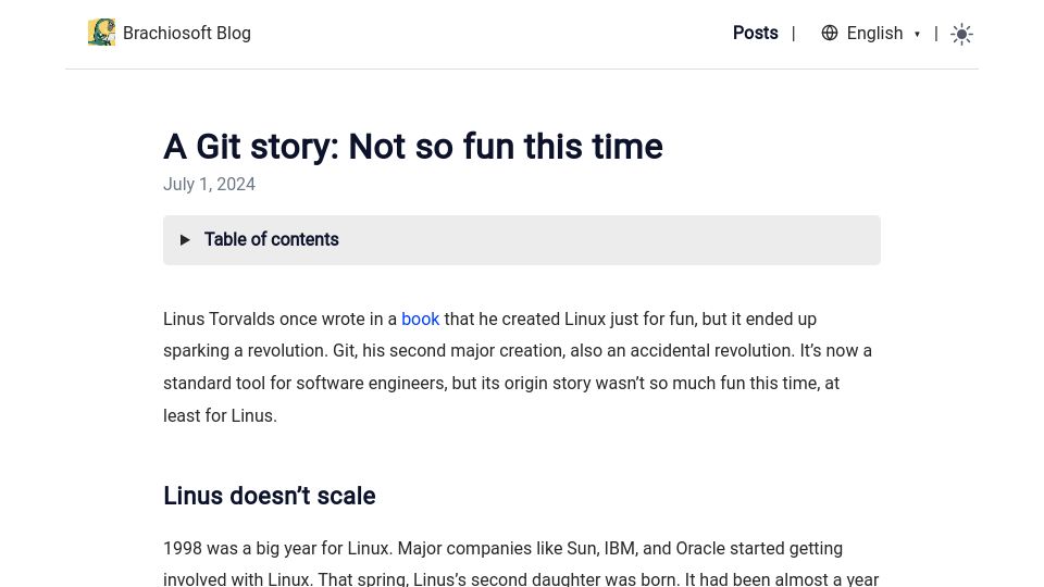 Screenshot of blog.brachiosoft.com: A Git story: Not so fun this time