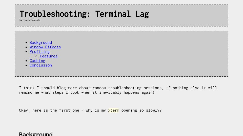 Screenshot of lock.cmpxchg8b.com: Troubleshooting: Terminal Lag