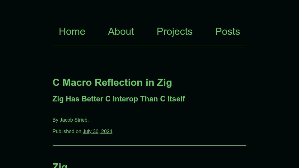 Screenshot of jstrieb.github.io: C Macro Reflection in Zig