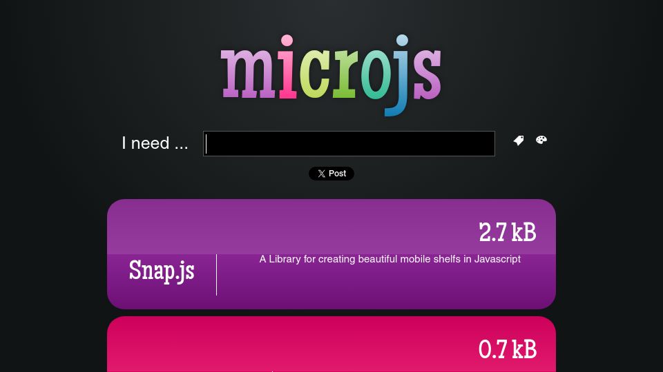 Screenshot of microjs.com: Microjs