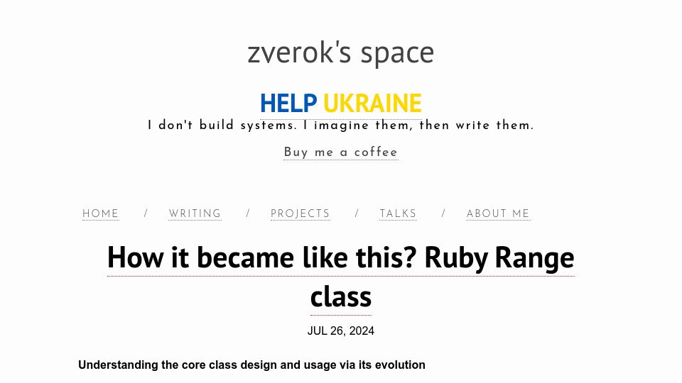 Screenshot of zverok.space: The evolution of Ruby's Range class
