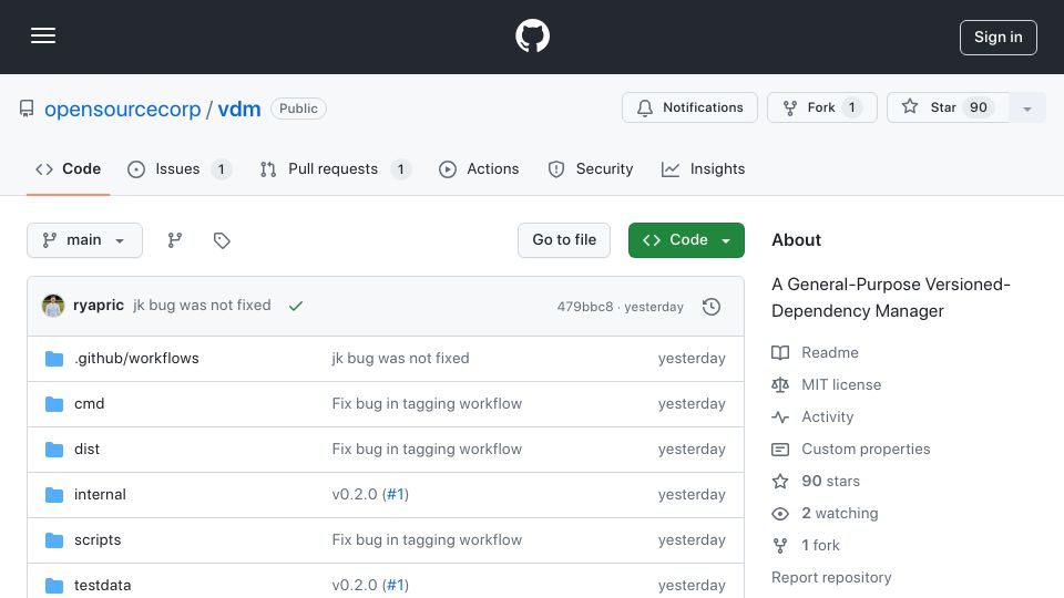 Screenshot of github.com: Show HN: Vdm, a sane alternative to e.g. Git submodules