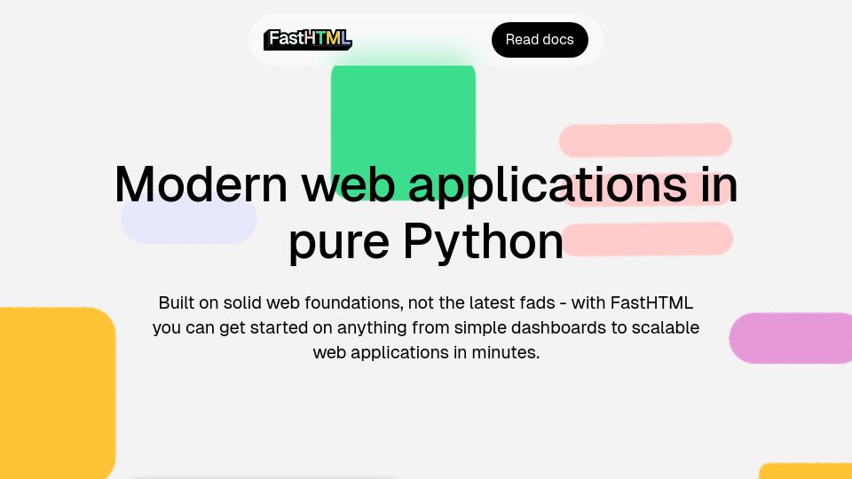Screenshot of fastht.ml: FastHTML – Modern web applications in pure Python