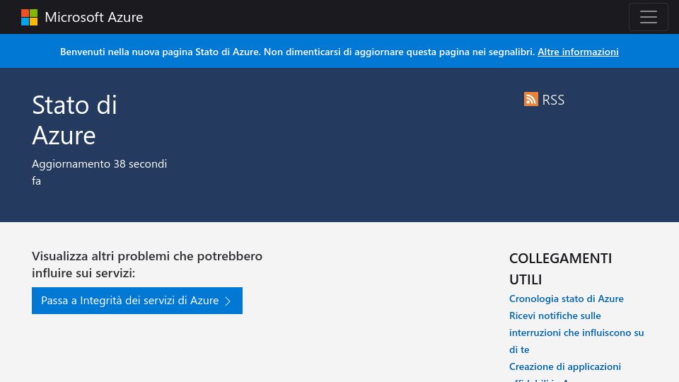 Screenshot of azure.status.microsoft: Azure Down?