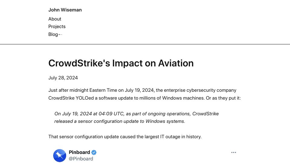 Screenshot of heavymeta.org: CrowdStrike's impact on aviation